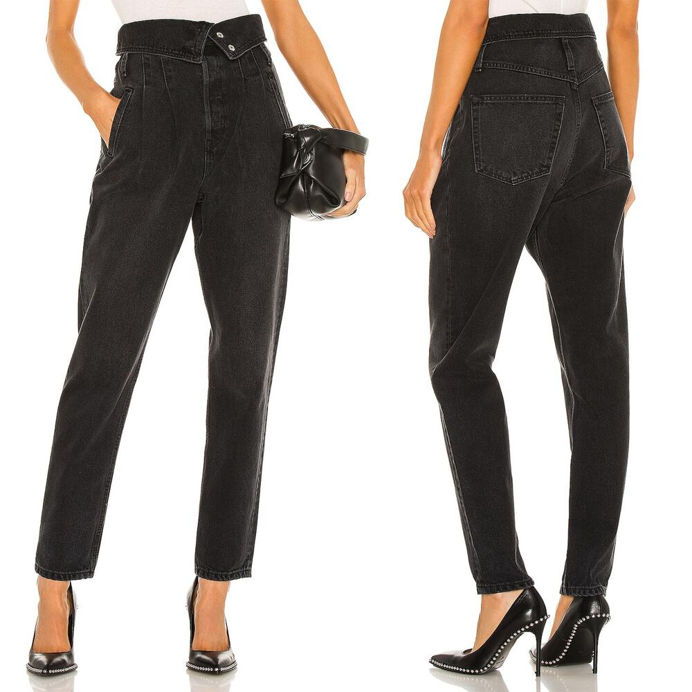 RE/DONE 80s High Rise Fold Over Denim Jeans Vintage Noir Black Size 25